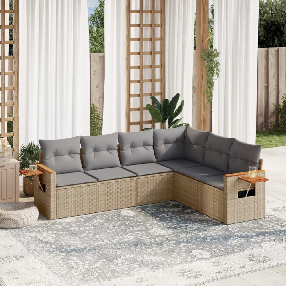 vidaXL Soffgrupp för trädgården med dynor 6 delar beige konstrotting