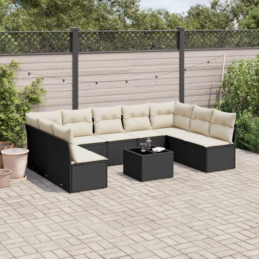 vidaXL Loungegrupp 10 delar med svarta dynor konstrotting