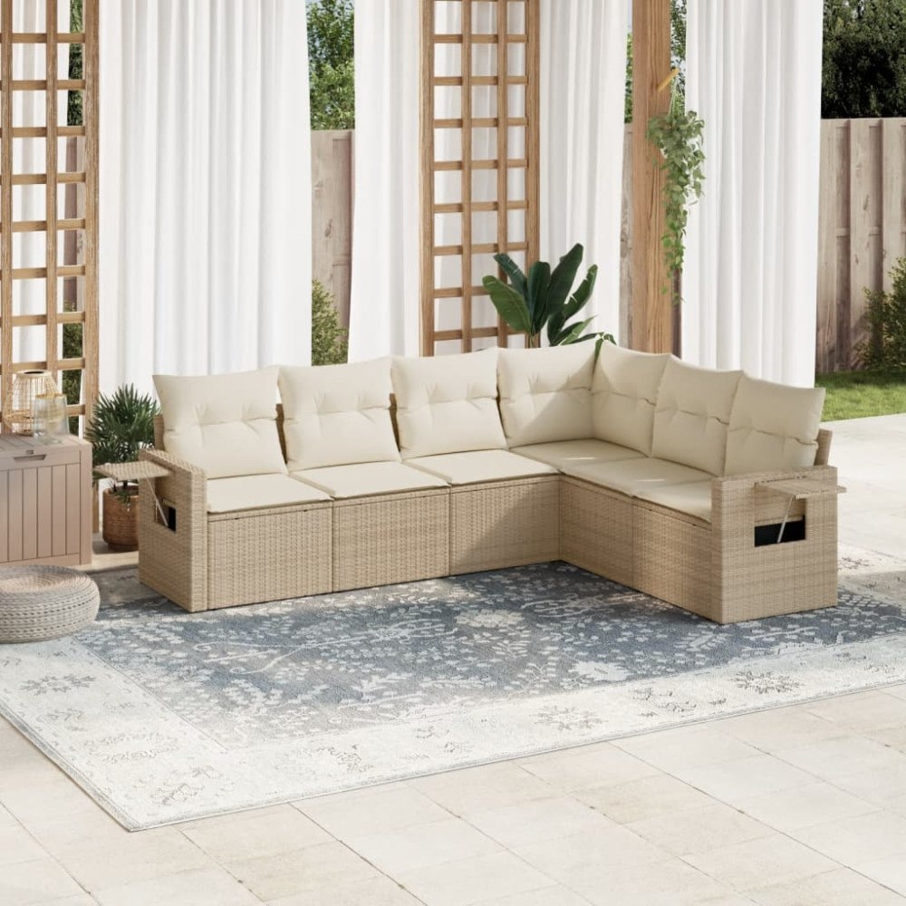 vidaXL Soffgrupp för trädgården med dynor 6 delar beige konstrotting