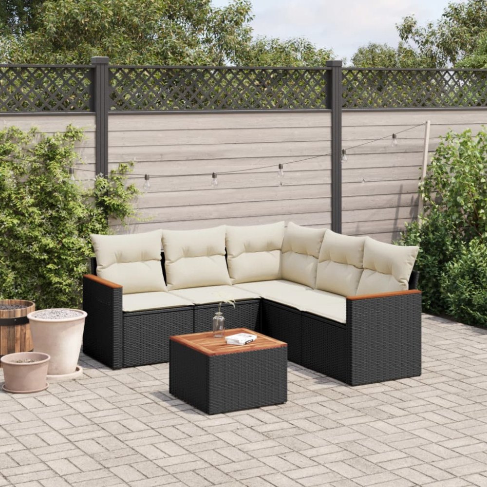 vidaXL Loungegrupp med dynor 6 delar svart konstrotting