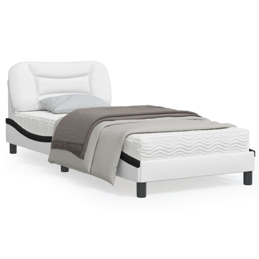 vidaXL Bed Frame without Mattress "Hvar" White and Black 90x190 cm Faux Leather