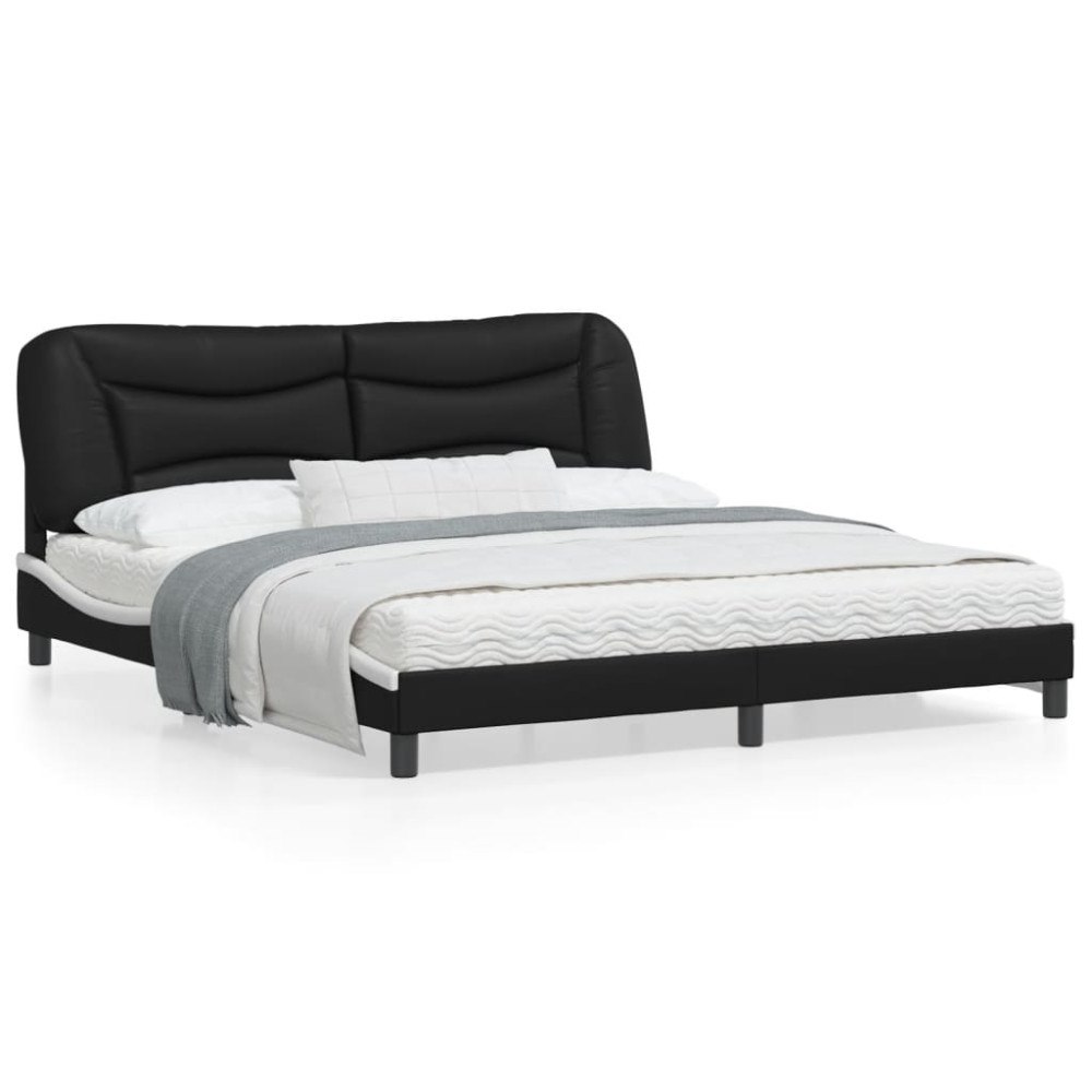 vidaXL Bed Frame without Mattress "Hvar" Black and White 180x200 cm Faux Leather