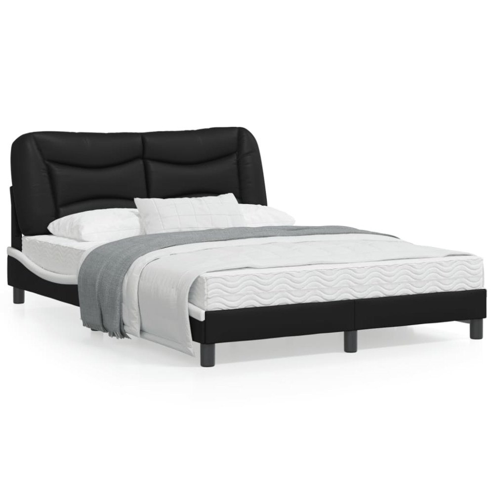 vidaXL Bed Frame without Mattress "Hvar" Black and White 140x190 cm Faux Leather