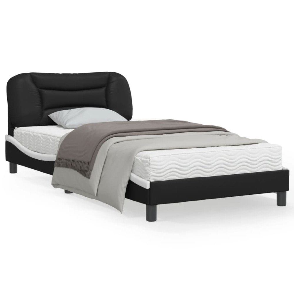 vidaXL Bed Frame without Mattress "Hvar" Black and White 100x200 cm Faux Leather