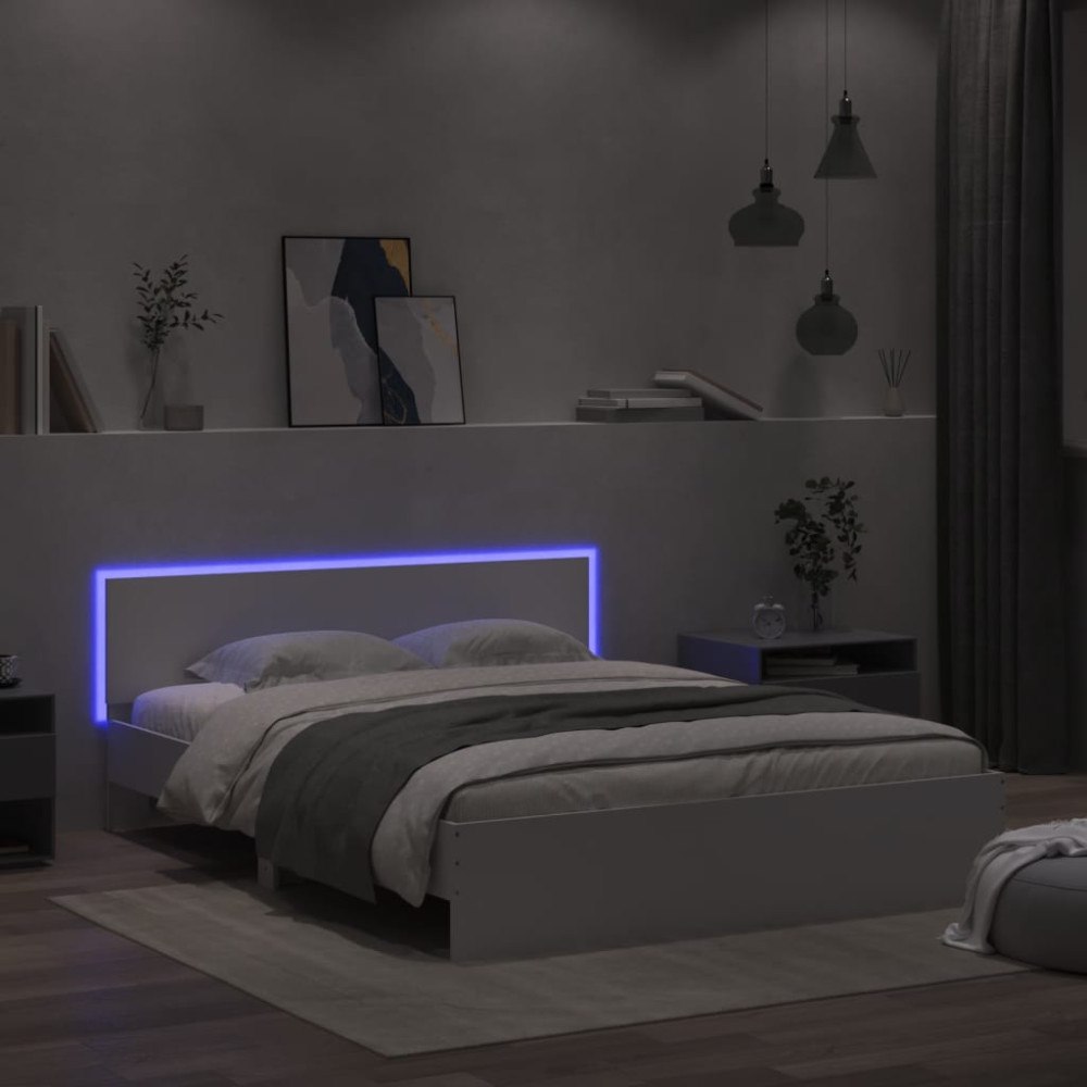 vidaXL Sängram med huvudgavel och LED vit 160x200 cm