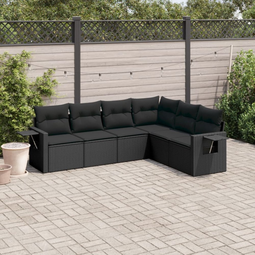 vidaXL Loungegrupp med dynor 6 delar svart konstrotting