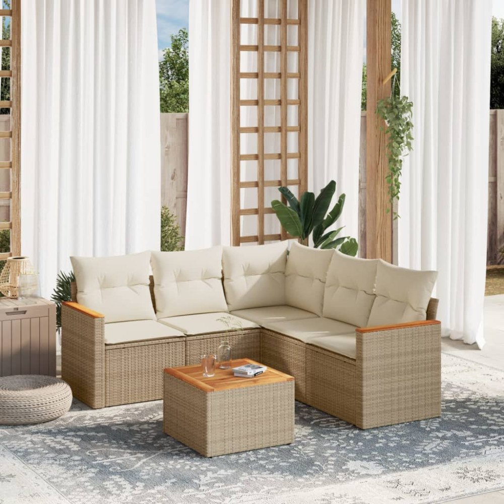 vidaXL Soffgrupp för trädgården med dynor 6 delar beige konstrotting