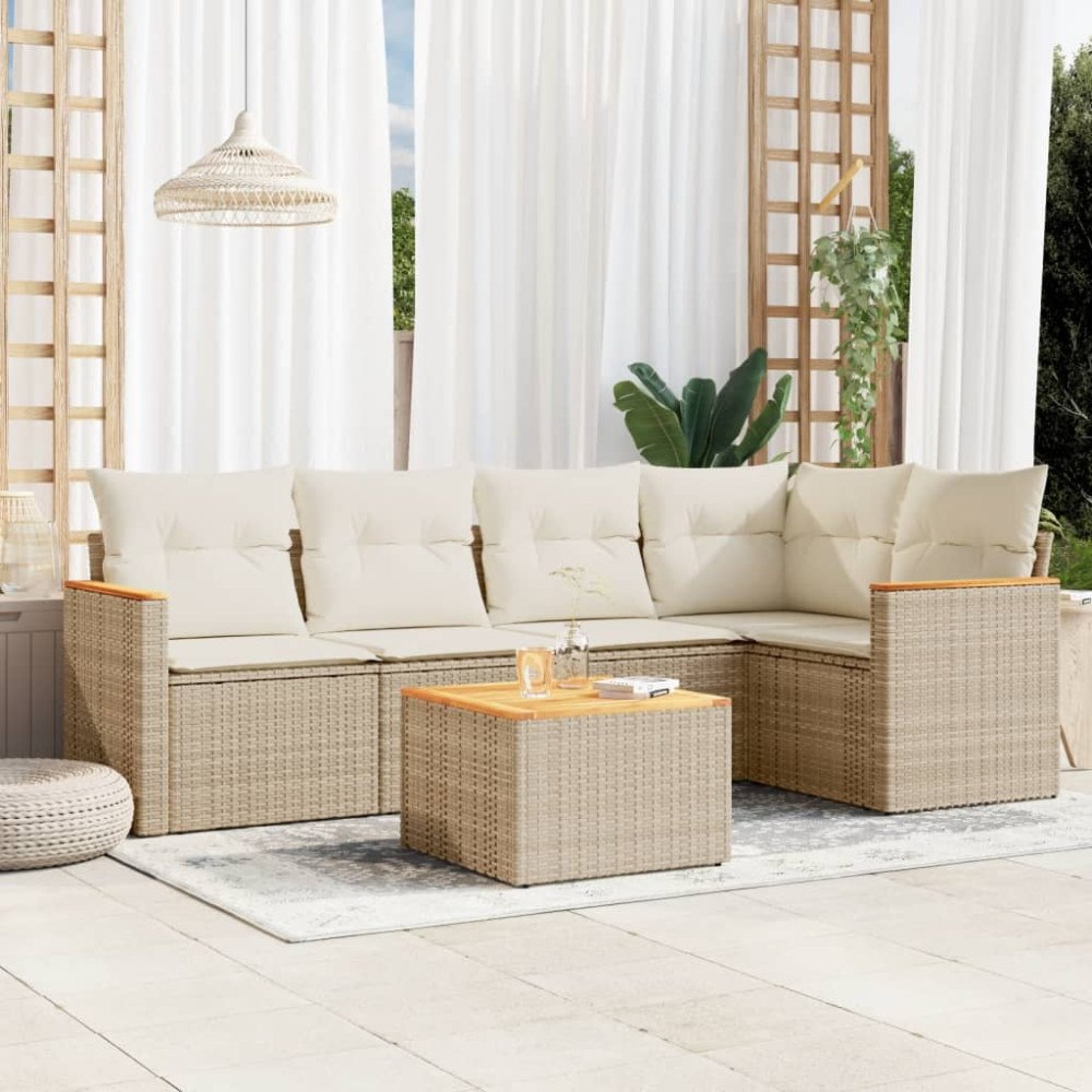 vidaXL Soffgrupp för trädgården med dynor 6 delar beige konstrotting