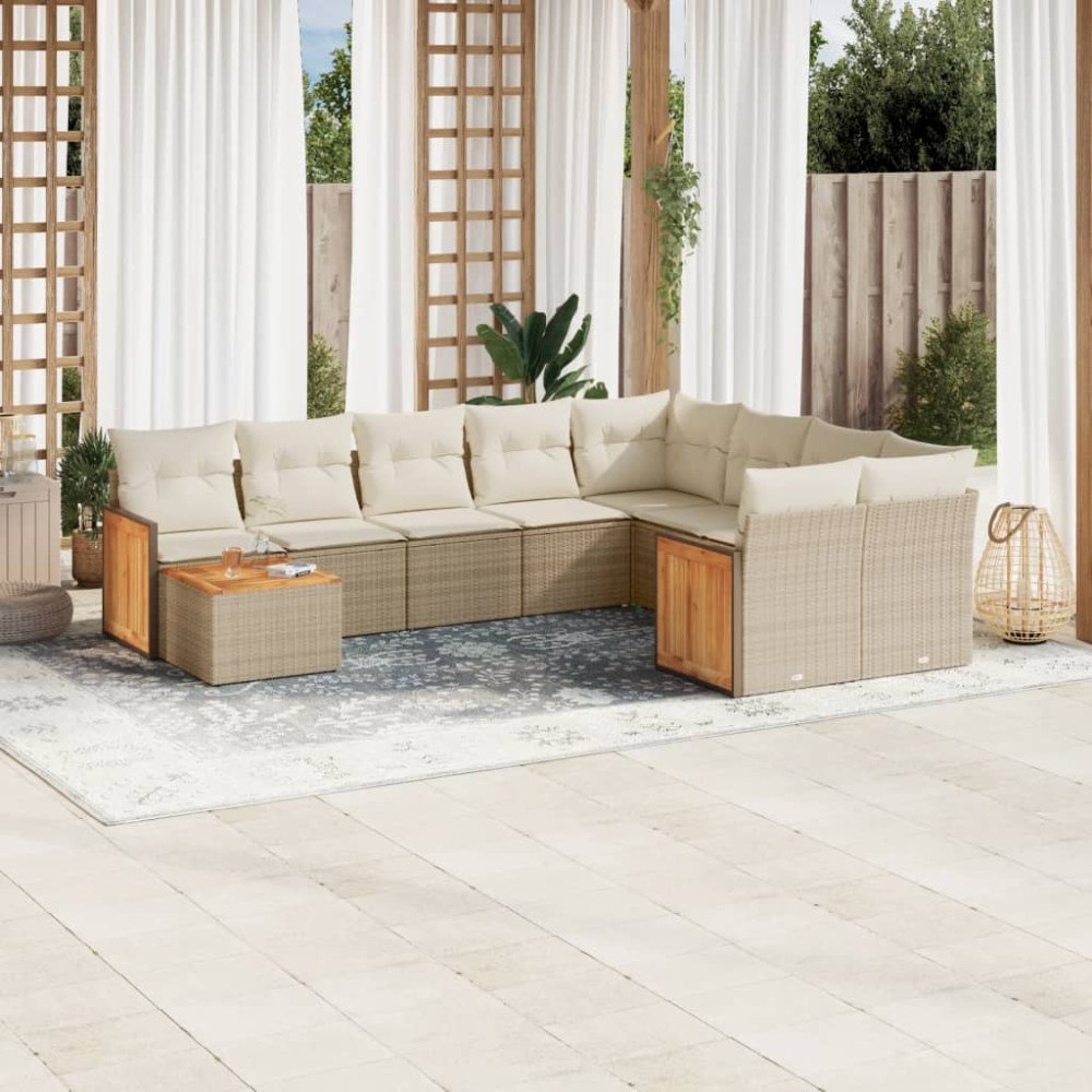 vidaXL Soffgrupp för trädgård med dynor 10 delar beige konstrotting