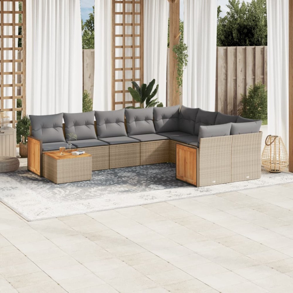 vidaXL Soffgrupp för trädgård med dynor 10 delar beige konstrotting