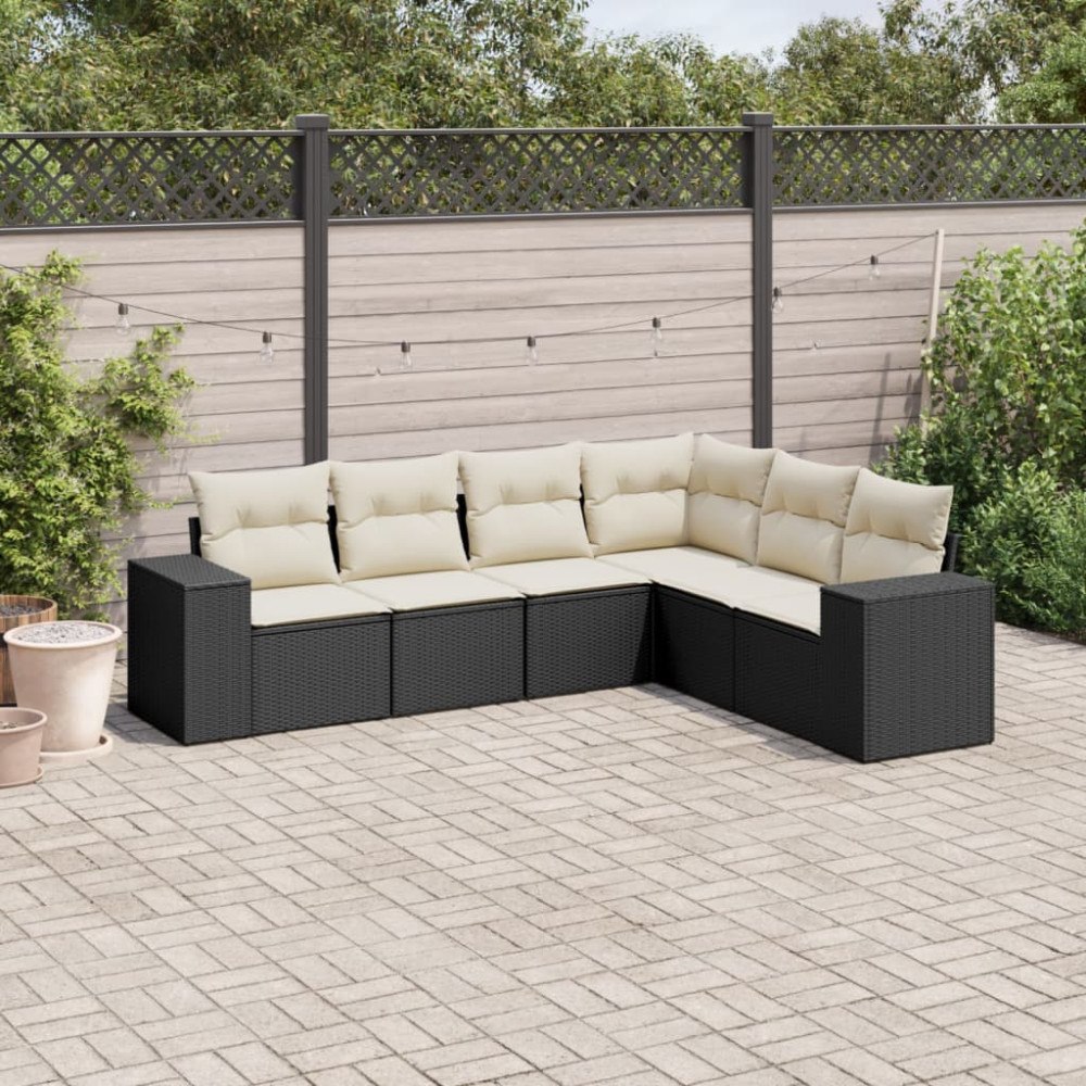 vidaXL Loungegrupp med dynor 6 delar svart konstrotting