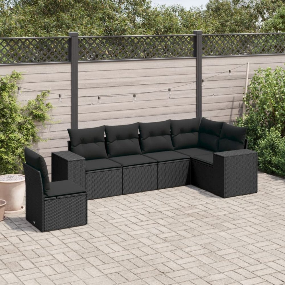 vidaXL Loungegrupp med dynor 6 delar svart konstrotting