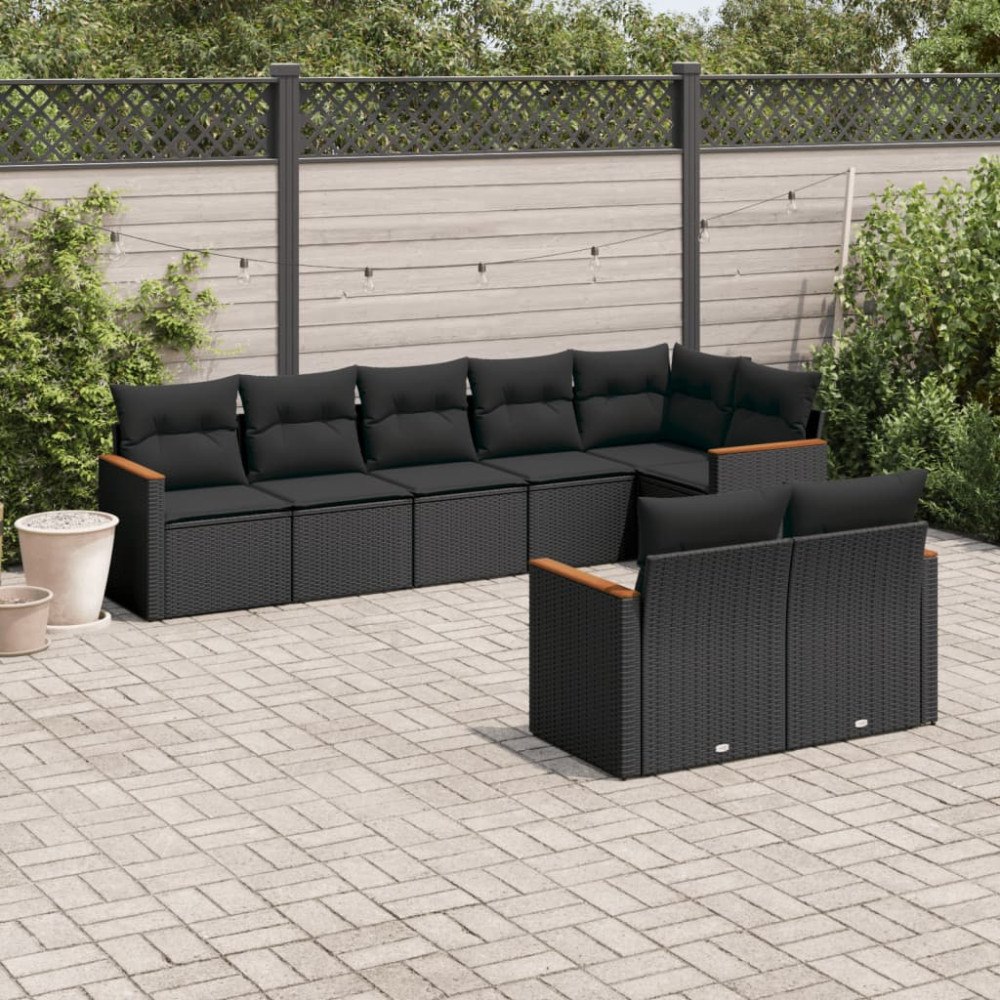 vidaXL Loungegrupp för trädgården med dynor 8 delar svart konstrotting