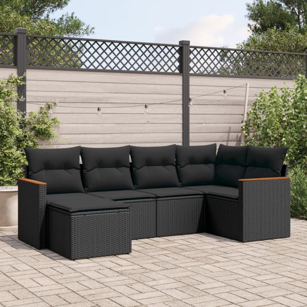 vidaXL Loungegrupp med dynor 6 delar svart konstrotting
