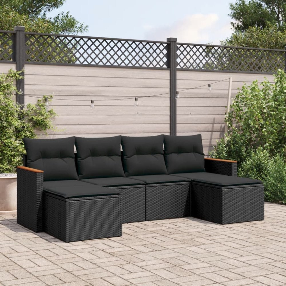 vidaXL Loungegrupp med dynor 6 delar svart konstrotting