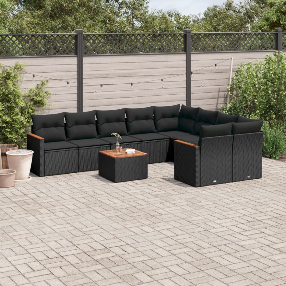 vidaXL Loungegrupp 10 delar med svarta dynor konstrotting