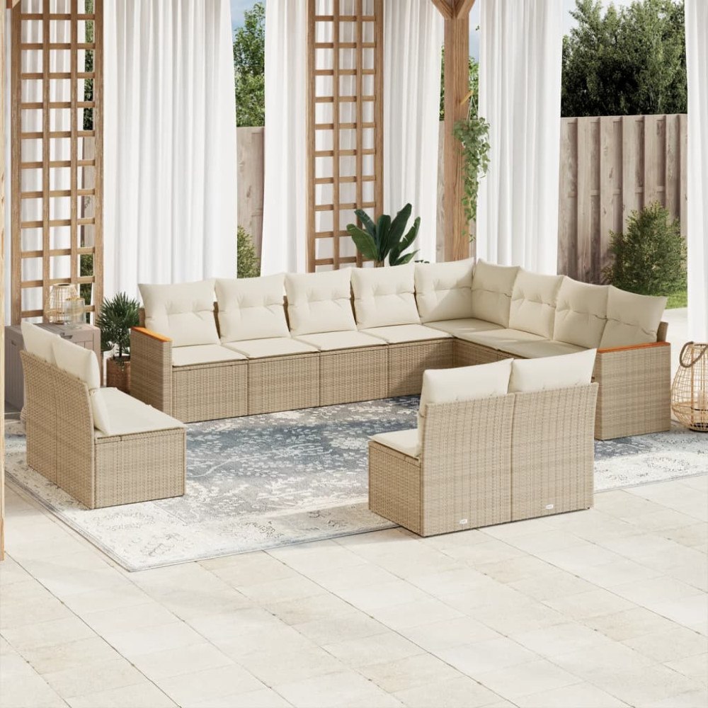vidaXL Soffgrupp för trädgården 12 delar med dynor beige konstrotting