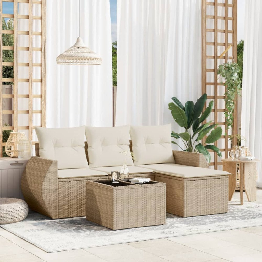 vidaXL Soffgrupp för trädgården med dynor 5 delar beige konstrotting