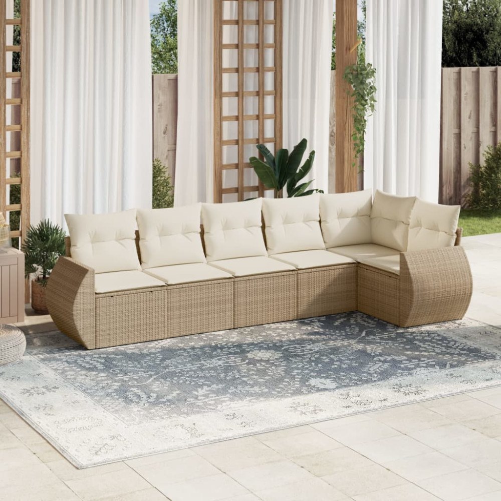 vidaXL Soffgrupp för trädgården med dynor 6 delar beige konstrotting