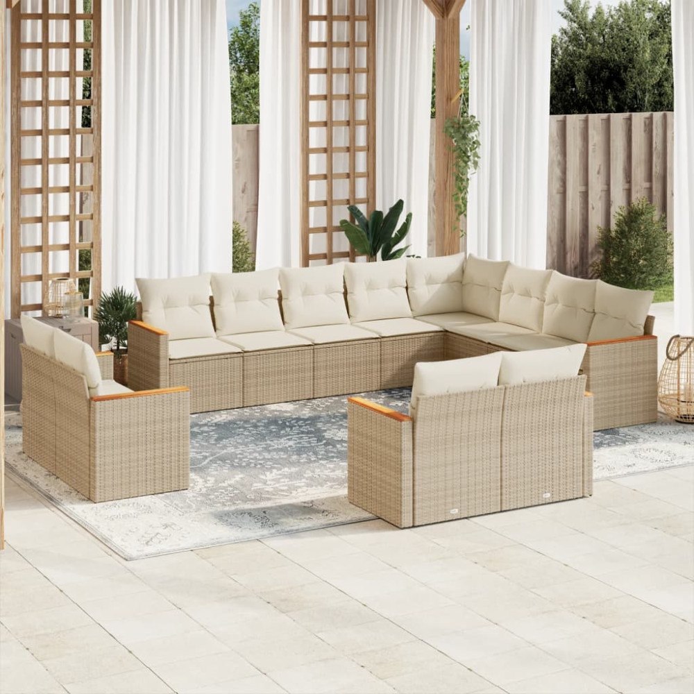 vidaXL Soffgrupp för trädgården 12 delar med dynor beige konstrotting