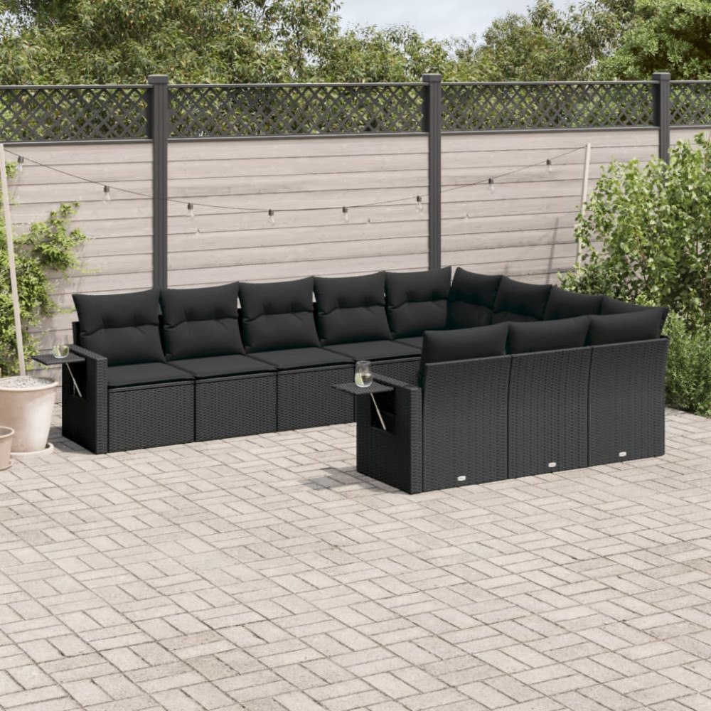 vidaXL Loungegrupp 10 delar med svarta dynor konstrotting