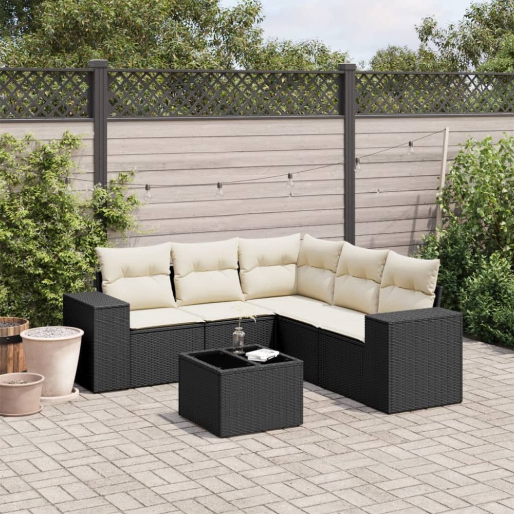 vidaXL Loungegrupp med dynor 6 delar svart konstrotting