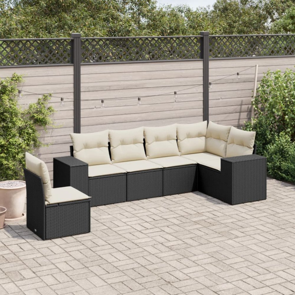 vidaXL Loungegrupp med dynor 6 delar svart konstrotting