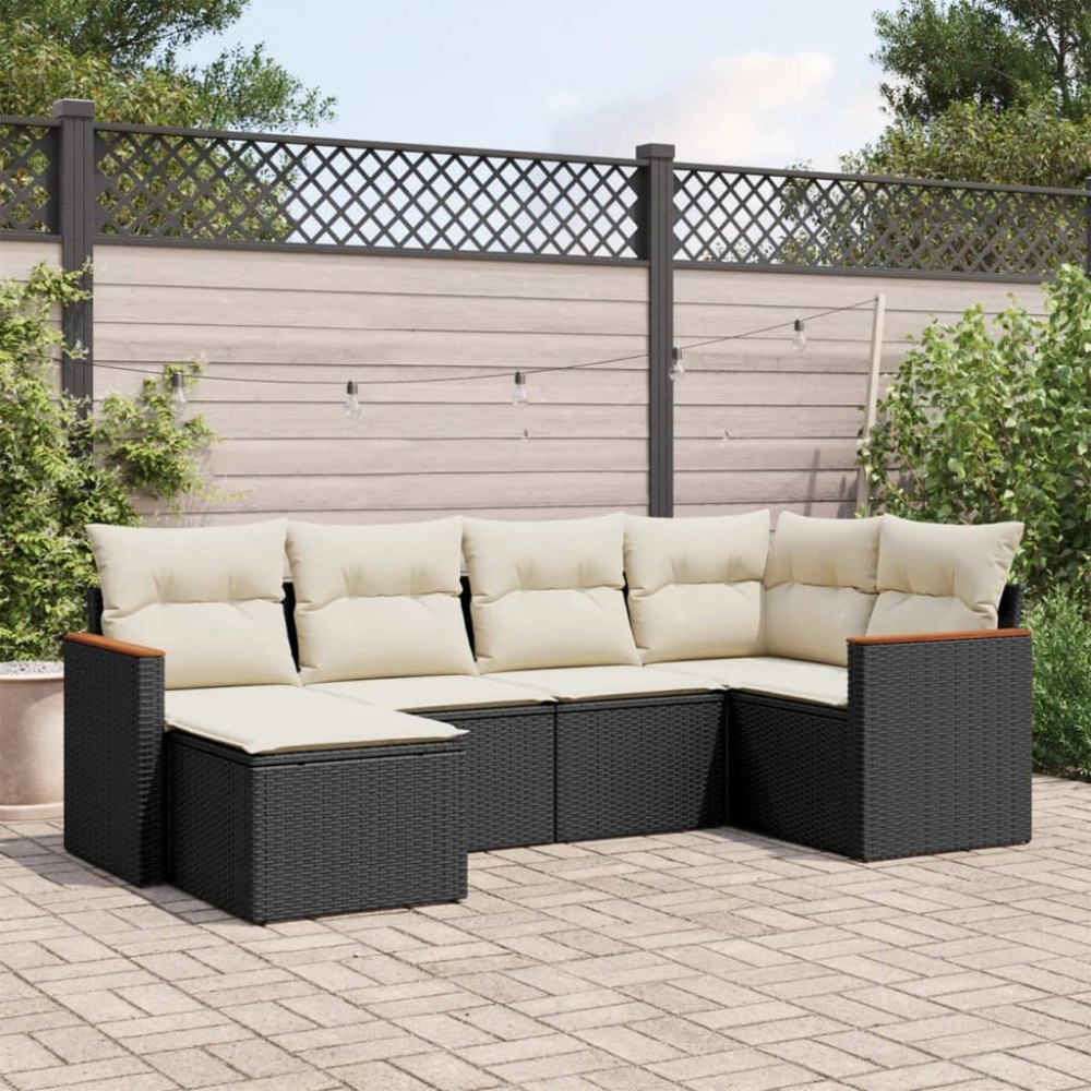 vidaXL Loungegrupp med dynor 6 delar svart konstrotting
