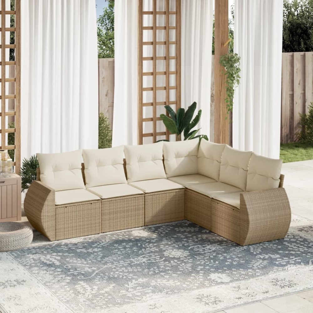 vidaXL Soffgrupp för trädgården med dynor 6 delar beige konstrotting