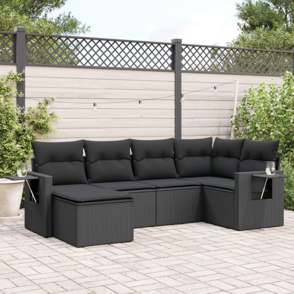 vidaXL Loungegrupp med dynor 6 delar svart konstrotting