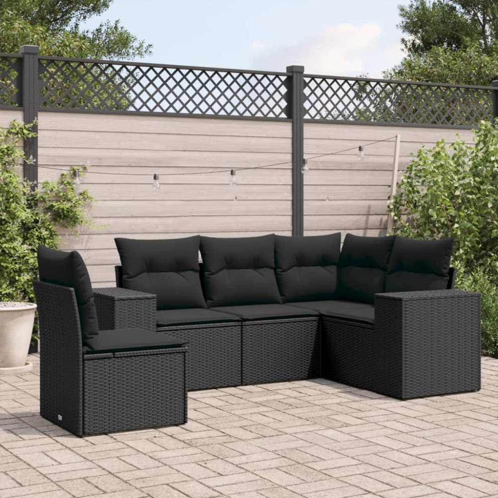 vidaXL Loungegrupp för trädgården med dynor 5 delar svart konstrotting