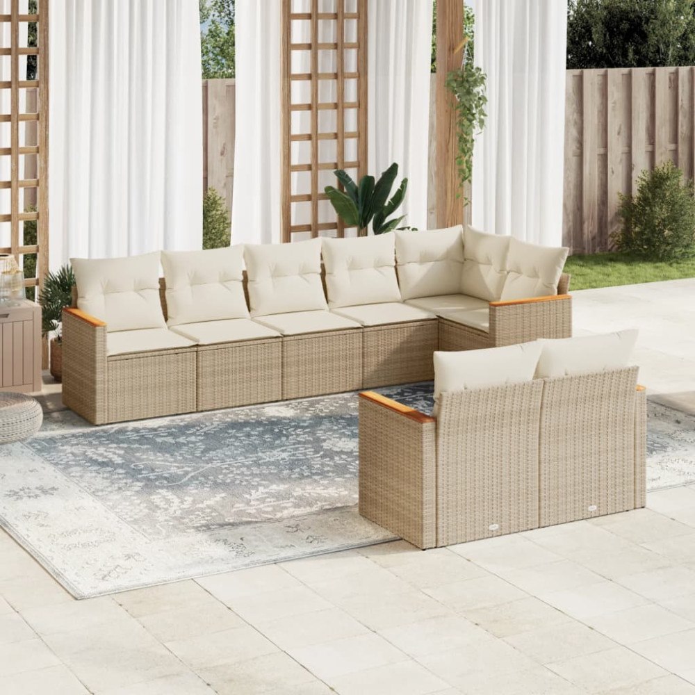vidaXL Matgrupp för trädgården med dynor 8 delar beige konstrotting