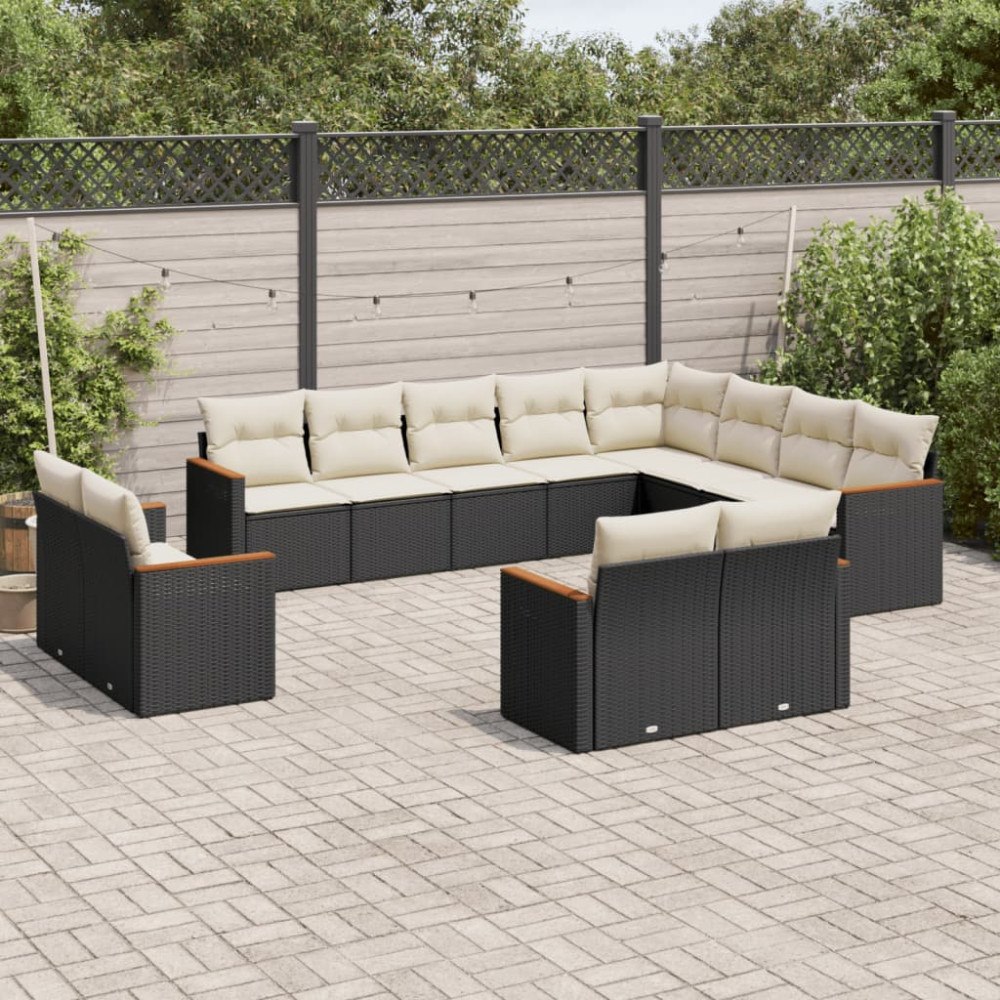 vidaXL Loungegrupp med dynor 12 delar svart konstrotting