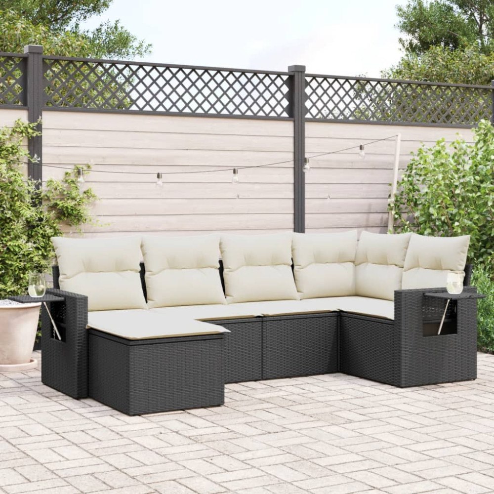 vidaXL Loungegrupp med dynor 6 delar svart konstrotting
