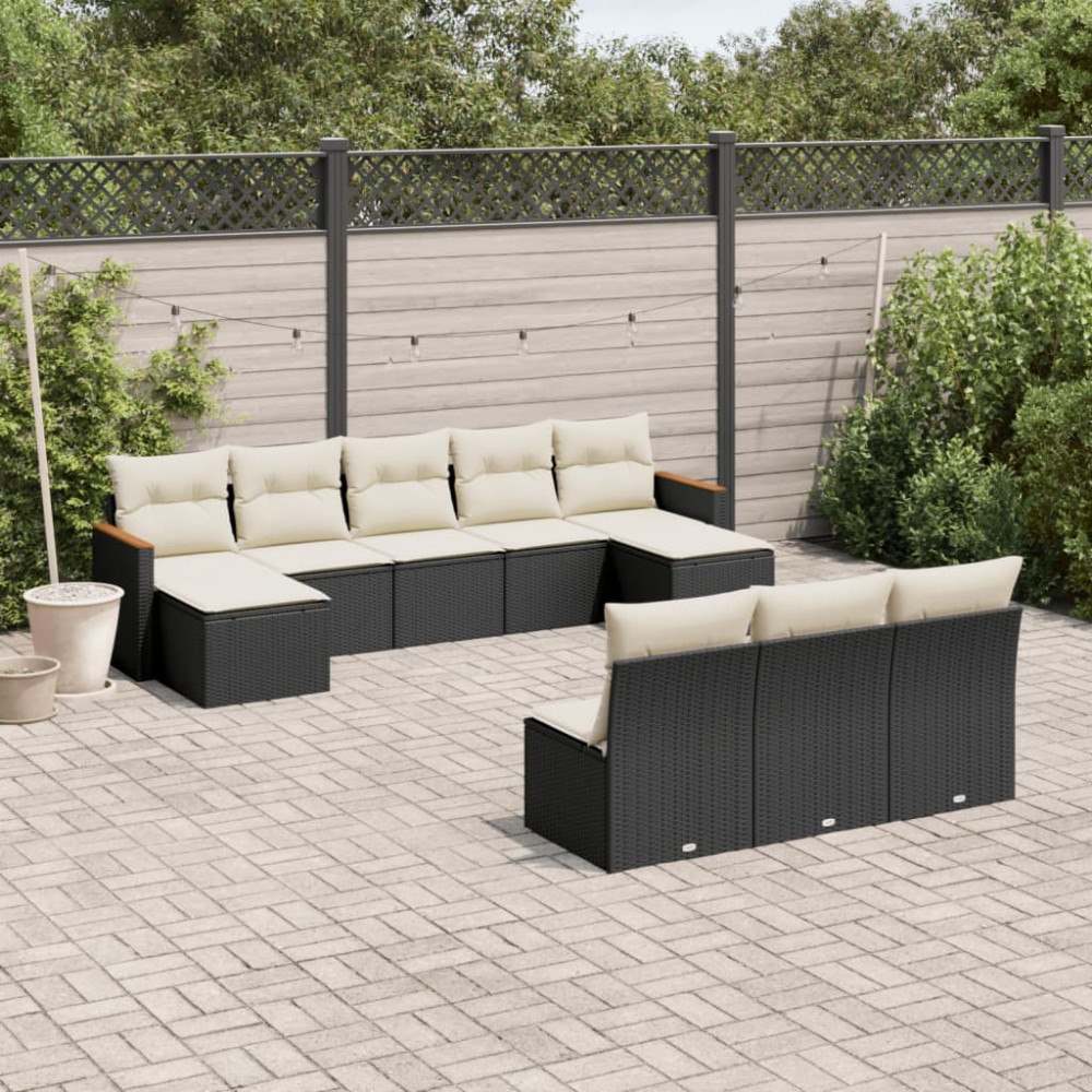 vidaXL Loungegrupp 10 delar med svarta dynor konstrotting