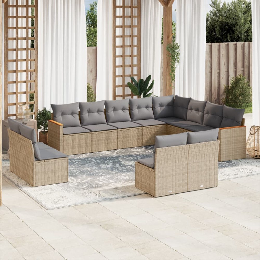 vidaXL Soffgrupp för trädgården 12 delar med dynor beige konstrotting