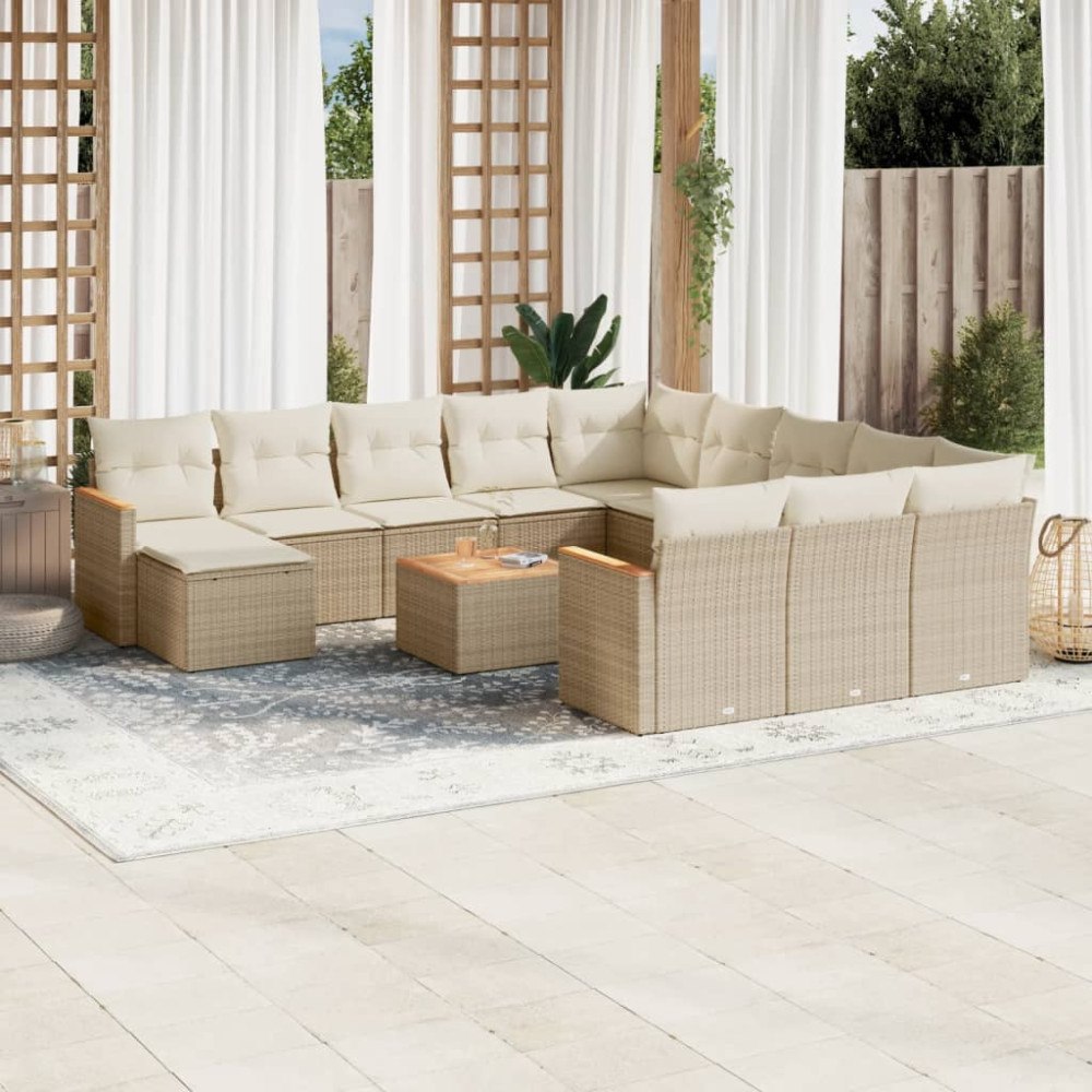 vidaXL Soffgrupp för trädgården med dynor 13 delar beige konstrotting