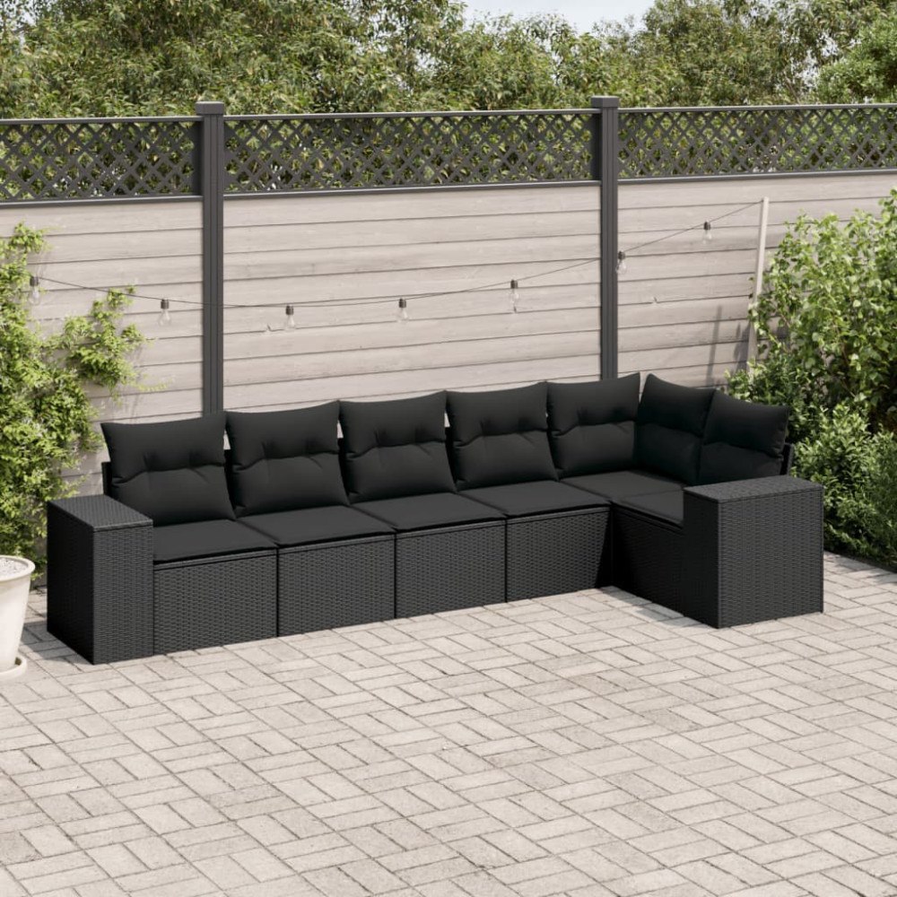 vidaXL Loungegrupp med dynor 6 delar svart konstrotting
