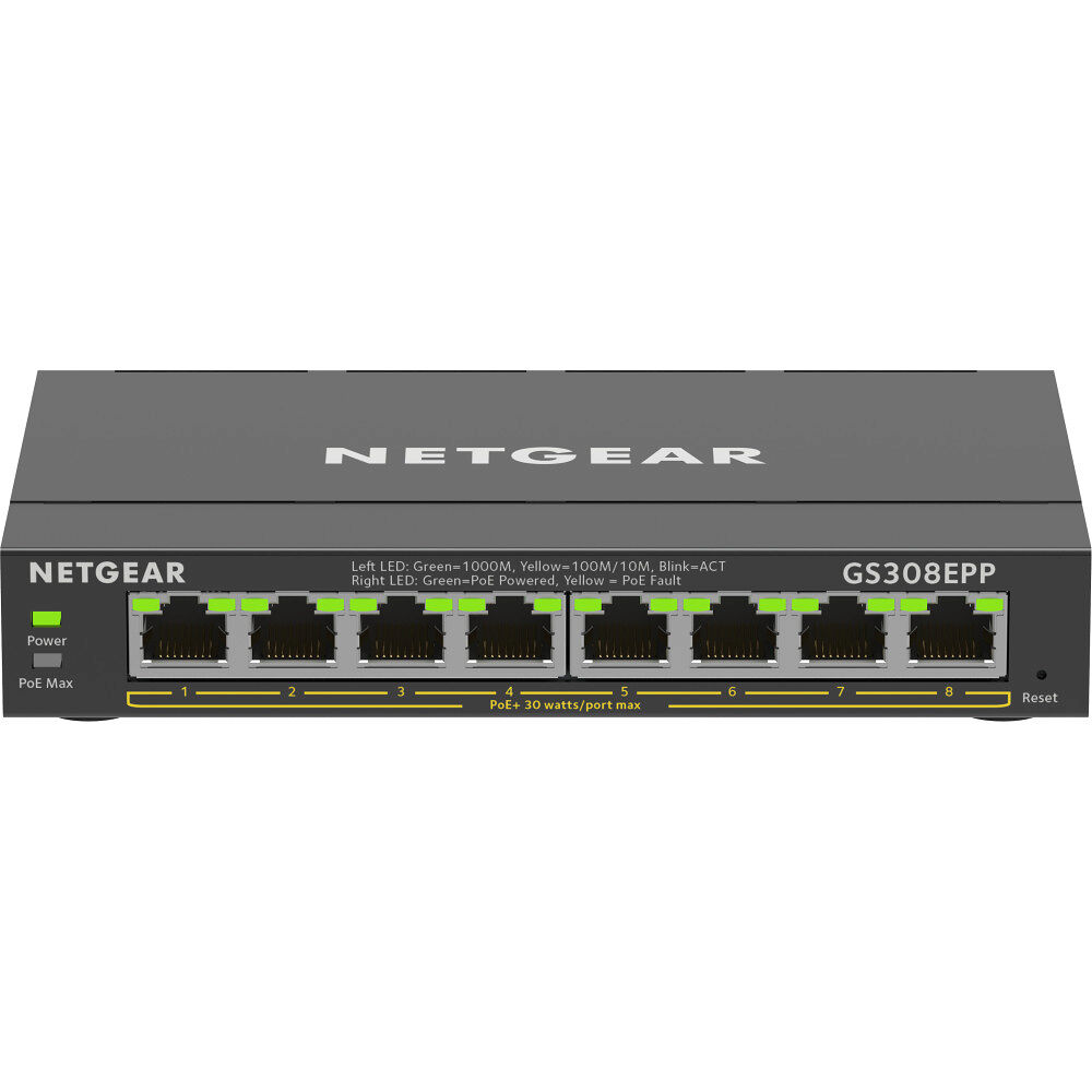 Netgear NETGEAR 8-Port Gigabit Ethernet High-Power PoE+ Plus Switch (GS308EPP) hanterad L2/L3 Gigabit Ethernet (10/100/1000) Str...