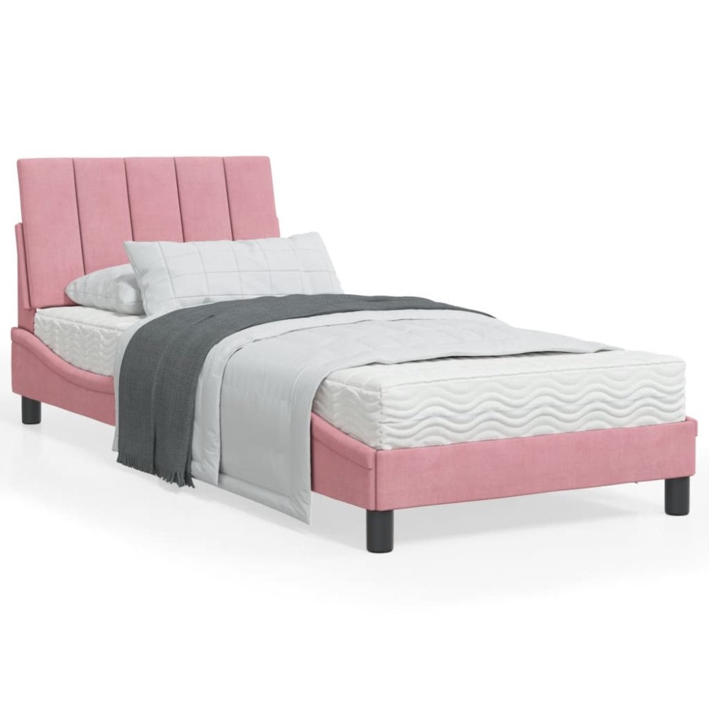 vidaXL Sängram med huvudgavel rosa 90x190 cm sammet