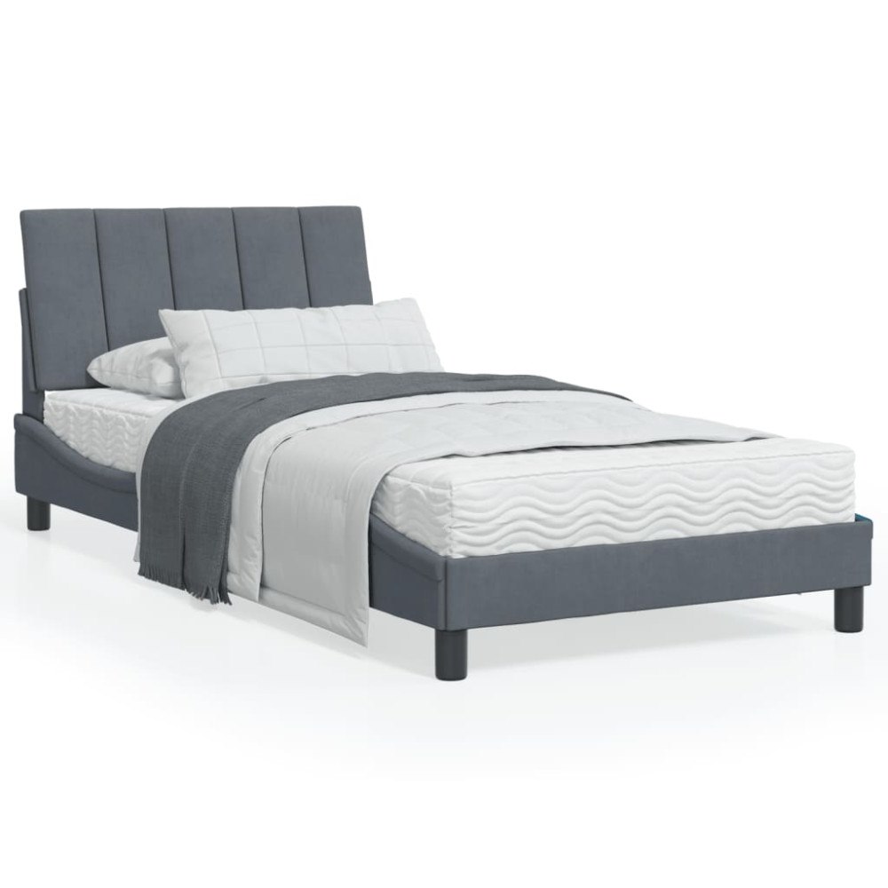 vidaXL Bed Frame without Mattress "Hanko" Dark Grey 100x200 cm Velvet