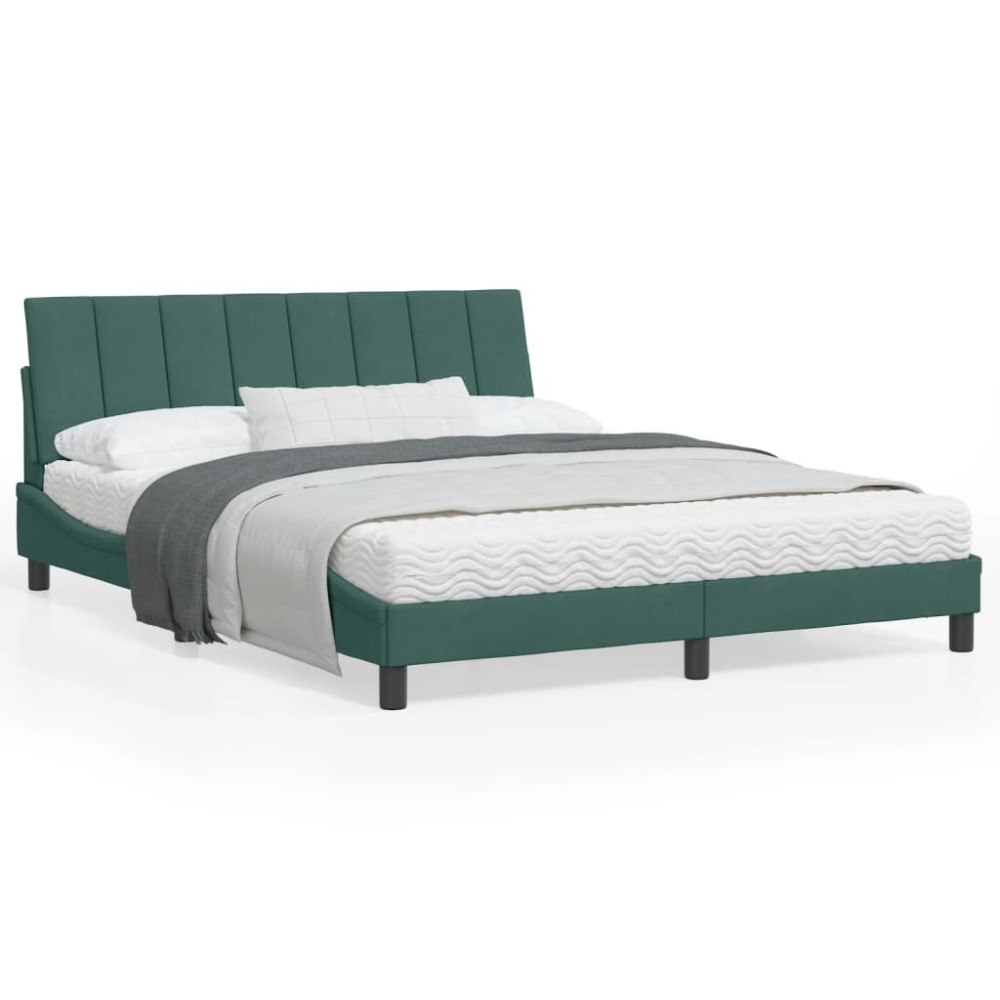 vidaXL Bed Frame without Mattress "Hanko" Dark Green 160x200 cm Velvet
