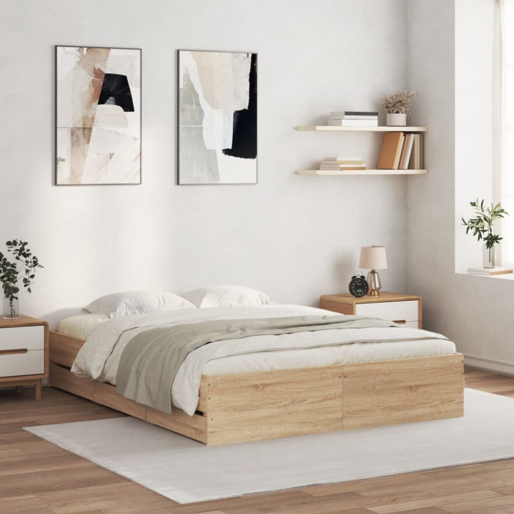 vidaXL Sängram med lådor sonoma-ek 150x200 cm konstruerat trä