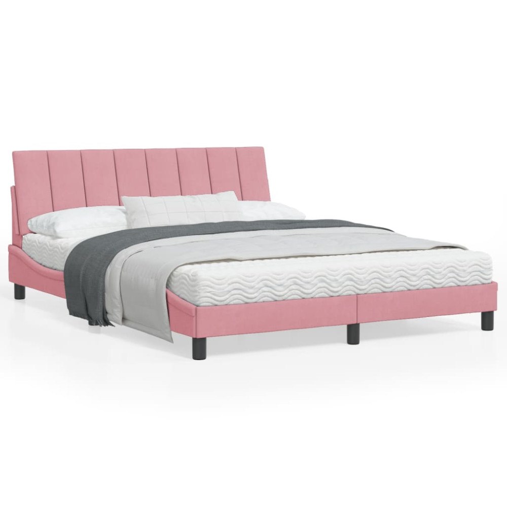 vidaXL Sängram med huvudgavel rosa 160x200 cm sammet