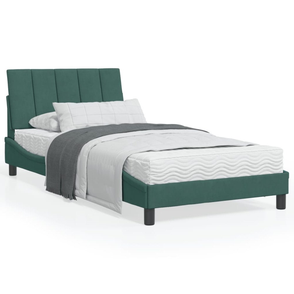 vidaXL Bed Frame without Mattress "Hanko" Dark Green 100x200 cm Velvet