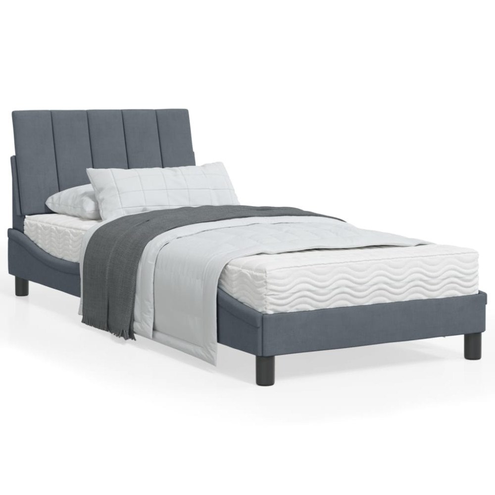 vidaXL Bed Frame without Mattress "Hanko" Dark Grey 90x190 cm Velvet