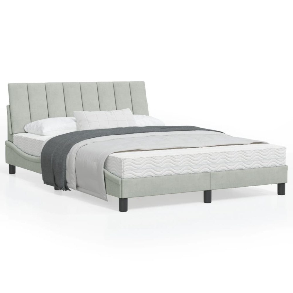 vidaXL Bed Frame without Mattress "Hanko" Light Grey 140x200 cm Velvet