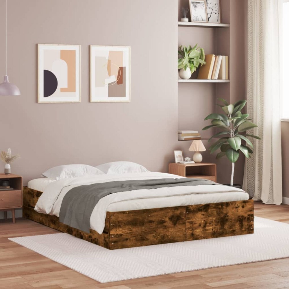 vidaXL Sängram med lådor rökfärgad ek 150x200 cm konstruerad trä