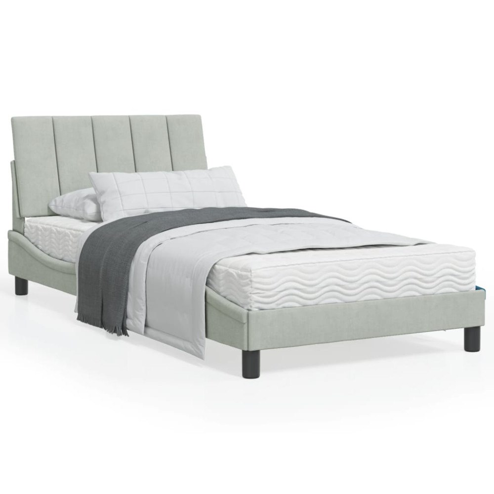 vidaXL Bed Frame without Mattress "Hanko" Light Grey 100x200 cm Velvet