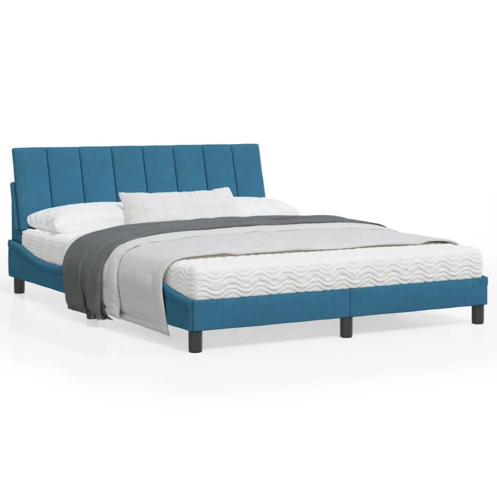 vidaXL Bed Frame without Mattress "Hanko" Blue 160x200 cm Velvet